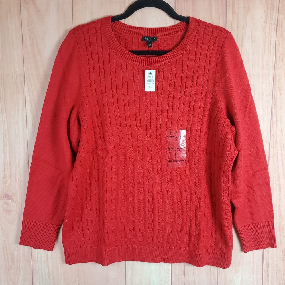 Talbots Womens Cable Knit Sweater Sz 2XP Plus Petite Red Pullover NEW NWT